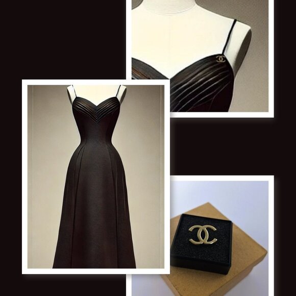 Vintage CHANEL tie tack lapel pin gold men’s jewelry women's black dress - Picture 4 of 10